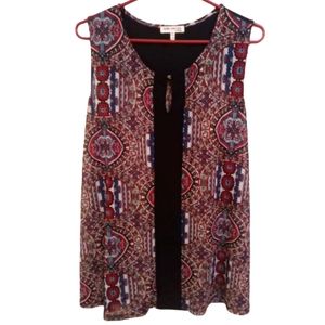 Faith and Joy 1X Red & Black Geo Boho Hippie Sleeveless Blouse